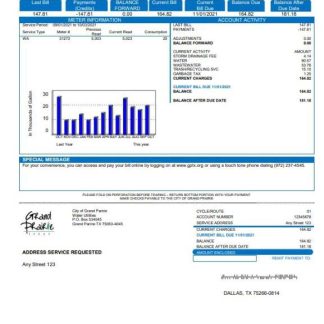 USA Texas Grand Prairie utility bill template in Word and PDF format download template file