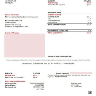 USA Texas Minol utility bill template in Word and PDF format download template file