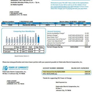 USA Texas Power of Community electricity utility bill in Word and PDF format, good for address prove download template file
