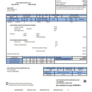 USA Texas San Patricio Electric Corporative utility bill template in Word and PDF (.doc and .pdf) format download template file