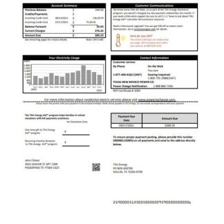 USA Texas TXU Energy utility bill template in Word and PDF format download template file