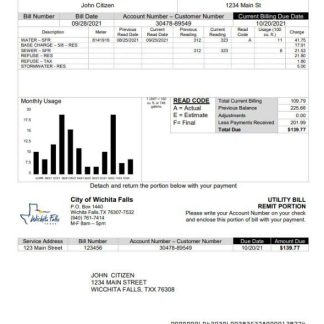 USA The City of Wichita Falls Utility bill template in Word and PDF format download template file