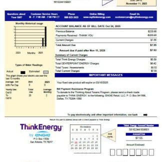 USA Think Energy utility bill template in Word and PDF formats, version 2 download template file