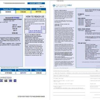 USA Time Warner Cabel utility bill, Word and PDF template, 3 pages 1 2 download template file
