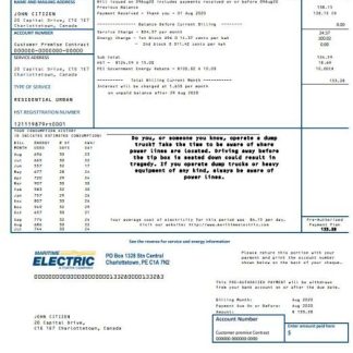 Canada Maritime Electric utility bill template in Word and PDF format download template file