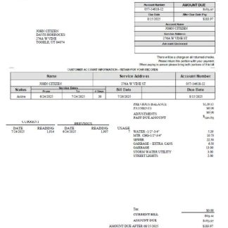 USA Tooele city utility bill template in Word and PDF formats download template file