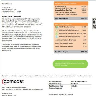 USA Utah Comcast utility bill template in Word and PDF format version 2 download template file