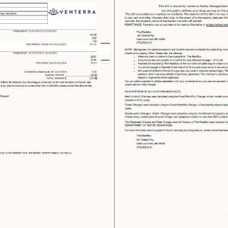 USA Venterra utility bill template in Word and PDF formats, 2 pages download template file