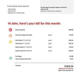 USA Verizon telecommunications utility bill template in Word and PDF format download template file