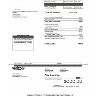 USA Verizon utility bill template in Word and PDF formats, version 2 download template file