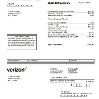 USA Verizon utility bill template in Word format, fully editable, version 2 download template file