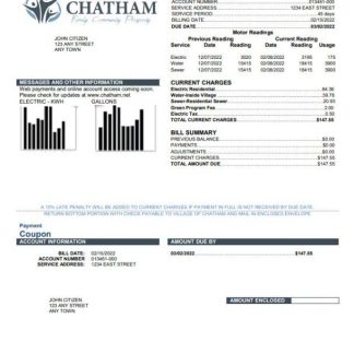 USA Village of Chatham utility bill template in Word and PDF format download template file
