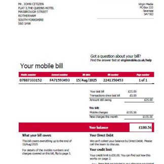 USA Virgin Media utility bill template in Word and PDF formats, version 2 download template file