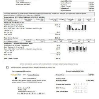 USA Washington Chelan County PUD utility bill template in Word and PDF format download template file