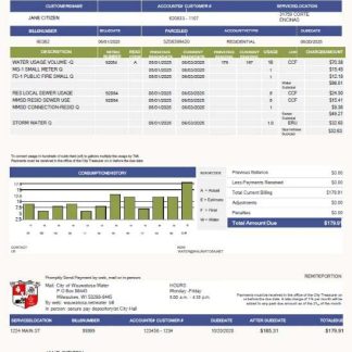 USA Wauwatosa Water utility bill template in Word and PDF formats download template file