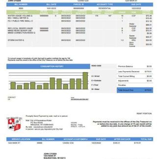 USA Wawatosa Water Utility utility bill template in Word and PDF format download template file