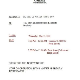 Canada Ontario Omega Contractors Inc. water utility bill shutoff notice download template file