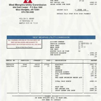 USA WEST MEMPHIS UTILITY COMMISSION utility bill Word and PDF template download template file