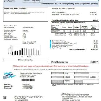 USA Western Municipal Water District utility bill template in Word and PDF format download template file