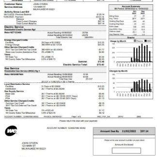 USA Wisconsin We Energies electricity utility bill template in Word and PDF format download template file