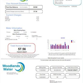 USA WOODLANDS WATER utility bill Word and PDF template download template file