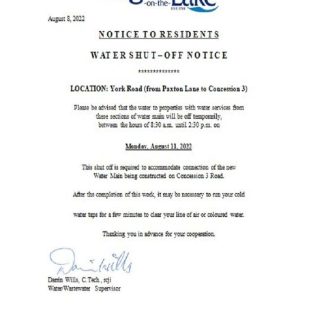 Canada Ontario The Niagara on the Lake water utility shut off notice download template file