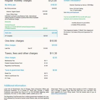 USA Xfinity utility bill template in Word and PDF formats, 3 pages, version 2, 3rd page download template file