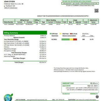 Uzbekistan GreenWorld utility bill template in Word and PDF (.doc and .pdf) format, fully editable download template file