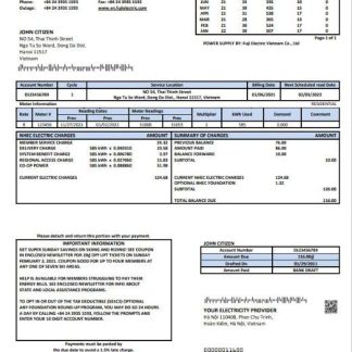 Vietnam Fuji Electric Vietnam Co. utility bill template in Word format download template file
