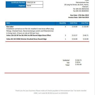 Vietnam Petrovietnam Gas utility bill template in Word and PDF format download template file