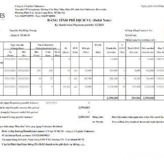 VIETNAM VINHOMES utility bill Word and PDF template download template file