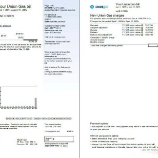 Canada Union Gas utility bill template in Word and PDF formats, 2 pages, version 2 download template file