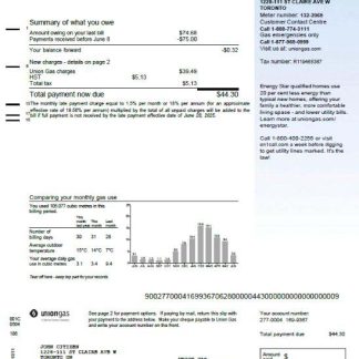 Canada Union Gas utility bill template in Word and PDF formats download template file