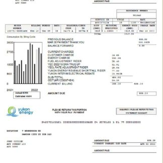 Canada Yukon Energy utility bill download template file