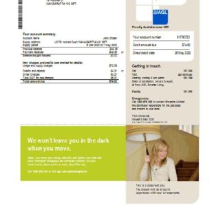 Australia AGL gas utility bill template in Word and PDF format download template file