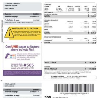 Colombia UNE EPM Telecomunicaciones PSD utility bill download template file
