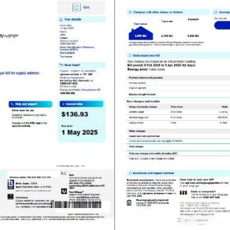 Australia AGL Gas utility bill template in Word and PDF formats, 3 pages, 1 2 page download template file