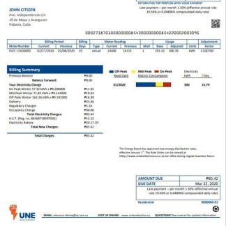 Cuba Empresa Electrica utility bill download template file