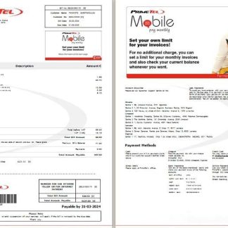 Cyprus Primetel utility bill, 2 pages download template file