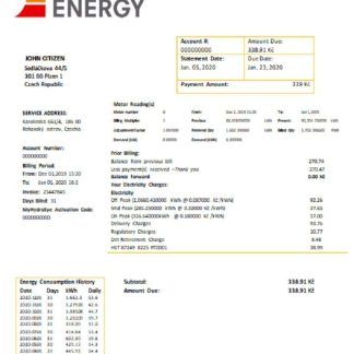 Czech Republic Photon Energy utility bill download template file