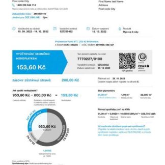 Czech Vyuctovani Za Plyn utility bill in PSD format download template file