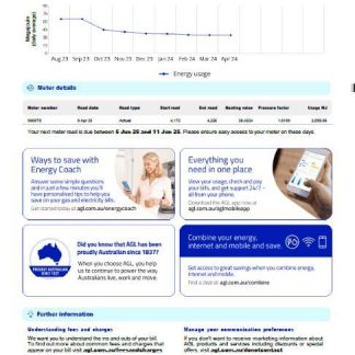 Australia AGL Gas utility bill template in Word and PDF formats, 3 pages, 3rd page download template file