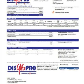 Ecuador Disgaspro gas utility bill template in Word and PDF format download template file