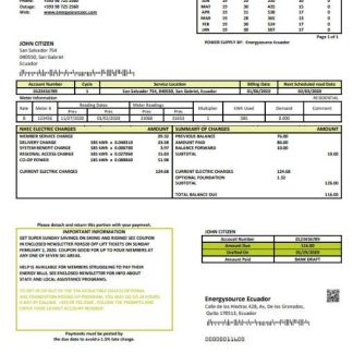 Ecuador Energysource Ecuador energy utility bill template in Word and PDF format download template file