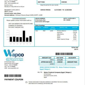 Egypt Water Products Company Egypt (Wapco) utility bill template in Word and PDF format download template file