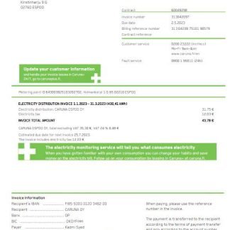 FINLAND CARUNA utility bill Word and PDF template download template file
