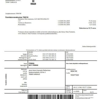 Finland Fennia Insurance company bill template in Word and PDF format download template file
