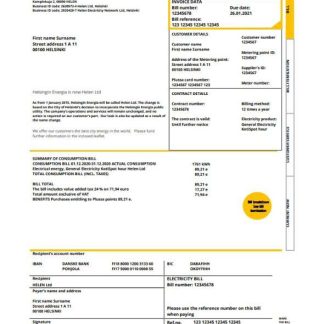 Finland HELEN utility bill template in Word and PDF format download template file