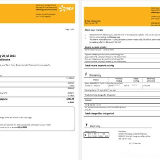 France EDF Energy utility bill Word and PDF template, 4 pages 1 2 download template file