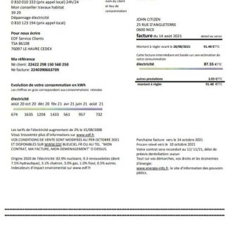 France EDF proof of address utility bill template in Word and PDF format download template file